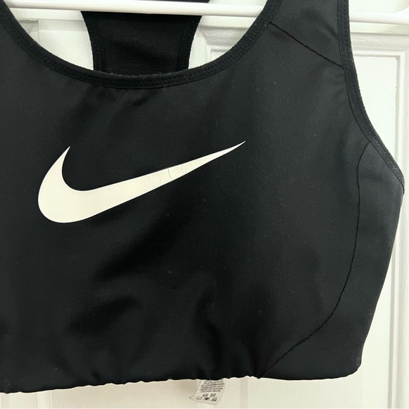 NIKE sports bra swoosh black white support pro dri fit non pad 1 piece top crop - Picture 4 of 9